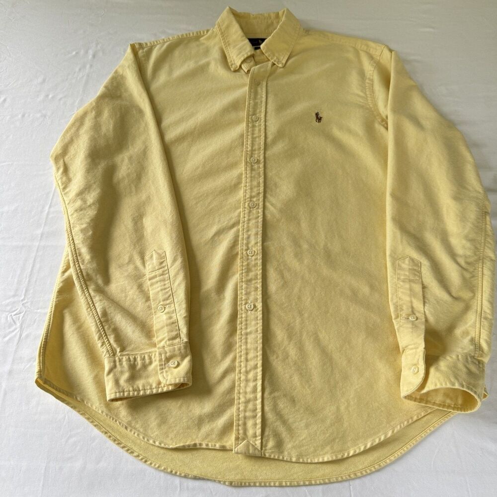 Ralph Lauren Long Sleeve Button Oxford Shirt Classic Fit Mens L Yellow
